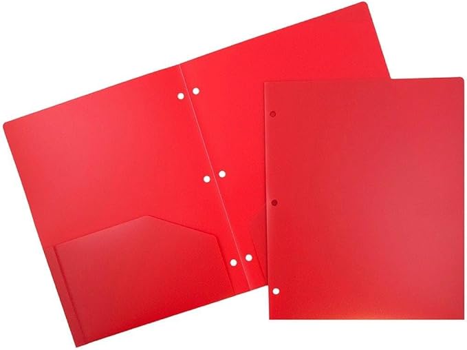 JAM PAPER Heavy Duty Plastic 3 Hole Punch Pocket Folders - Extra Tough School Folders - Assorted Primary Colors - Bulk 144 Folders/Box (24 Assorted Packs of 6)