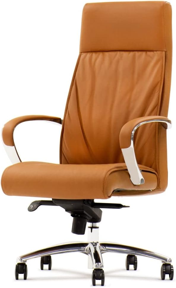 ZURI Forbes Genuine Leather Aluminum Base High Back Executive Chair - Tan