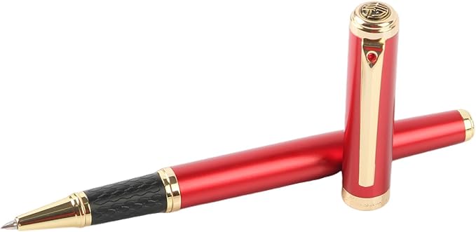 Luxury Red Rollerball Pen-Fancy Pen with Real 24K Gold Trim, Switzerland Tip Point Writing Smooth, Nice Roller Ball Pen Gift Set for Men Women, Professional Pen Business Birthday Christmas
