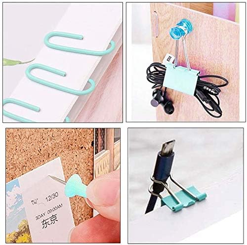 Paper Clips and Binder Clips Set, Metal Assorted Sized Binders with Push Pins, Cute Office Supplies for Desk, Desk Accessories (Green)
