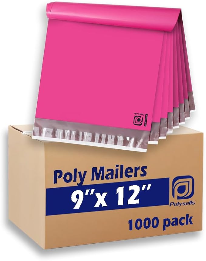 POLYSELLS 1000 pcs 9x12 Inches Pink Poly Mailers Shipping Envelopes, Strong Adhesive Sealing, Waterproof, and Tear-resistant Postal Mailing Bags for Clothing, Books, and Accessories