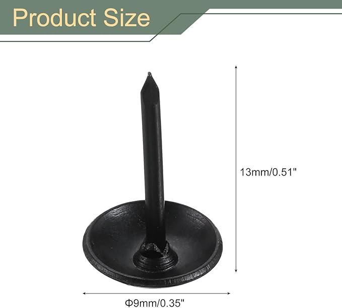 uxcell 50 Pcs Upholstery Tacks, 9 x 13mm Round Head Upholstery Nails Pins Vintage Decorative Furniture Tacks for Chairs Sofas Beds DIY Project, Black