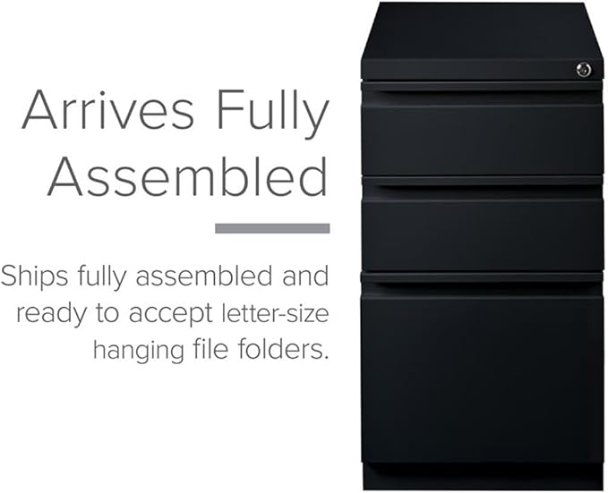 Pemberly Row 3 Drawers 27.75" Vertical Black Metal Filing Cabinet Lockable Pre-Assembled Stationary Letter Size for Home, Office