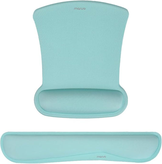 MOSISO Wrist Rest Support for Mouse Pad & Keyboard Set, Ergonomic Mousepad Non-Slip Base Home/Office Pain Relief & Easy Typing Cushion with Neoprene Cloth & Raised Memory Foam, Aquamarine