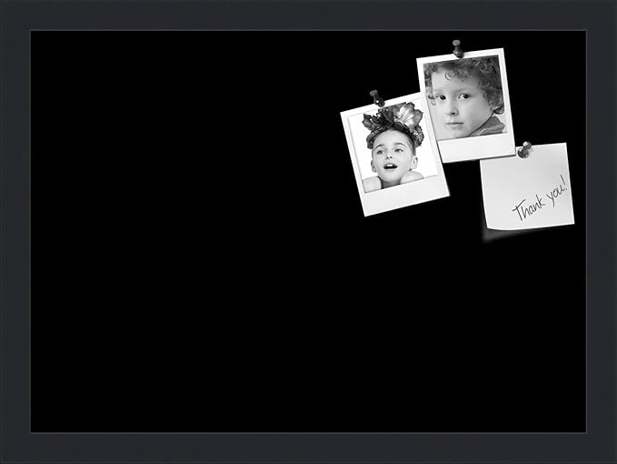 PinPix 18x13 Inch Cork Bulletin Board. This Decorative Framed Pin Board Comes with Solid Black Design and a Satin Black Frame. Ideal for Home Office Decor or Message Board (PinPix-622)