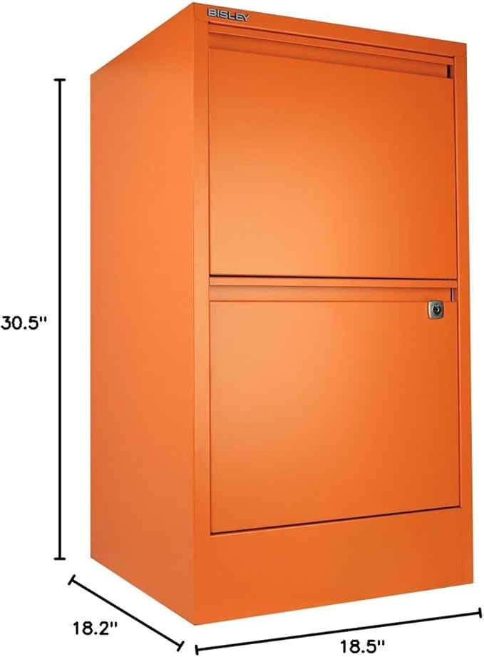 2-Drawer Flush Front Vertical File Cabinet - Bisley Orange, 2 Hanging File Drawers, Powder-Coated Steel, Locking Drawers by Bisley