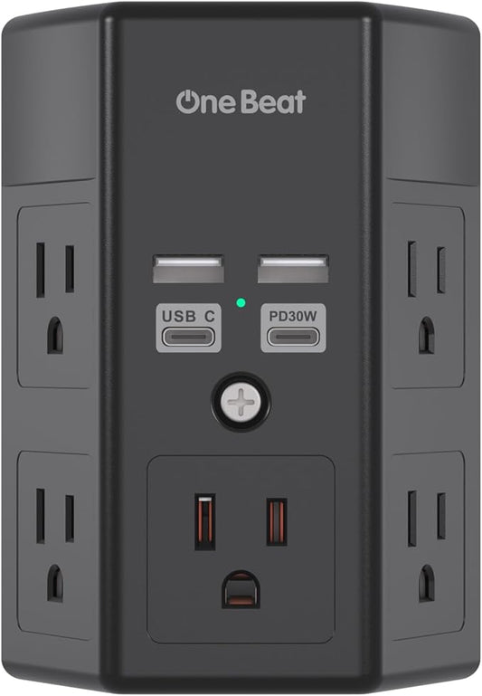 Surge Protector, 5 Outlets Extender with 4 USB Ports(USB C PD30W), 3-Side 1680J Power Strip Multi Plug Outlet Expander, USB Wall Charger, Outlet Splitter Adapter Wall Mount for Home Office(Black)