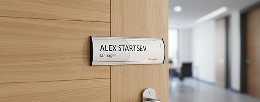 SET OF 3, WALL DOOR MOUNT SIGN HOLDER NAME PLATE FRAME DISPLAY CURVATURE PLAQUE SILVER ALUMINUM, 10.00" W x 2.36" H