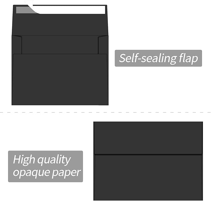 100 Packs 5x7 envelopes, A7 White Envelopes for Invitations Self Seal Printable for Greeting Cards, Weddings, Invitations, Photos, Postcards, Mailing (Black)