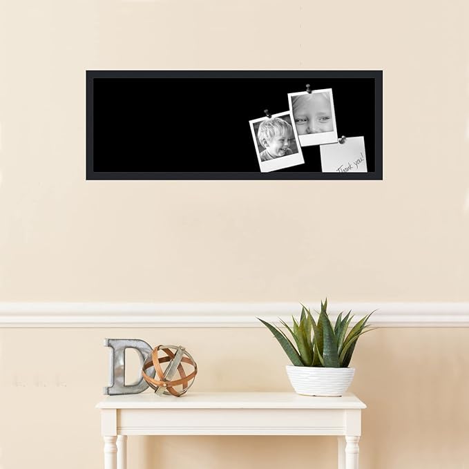 PinPix 36x12 Inch Cork Bulletin Board. This Decorative Framed Pin Board Comes with Solid Black Design and a Satin Black Frame. Ideal for Home Office Decor or Message Board (PinPix-622)
