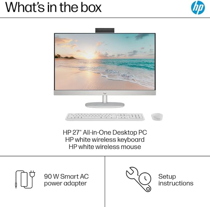 HP 27" FHD Touch-Screen All-in-One Computer, 12-Cores Intel Core Ultra 7, Windows 11 Pro with Microsoft Office Included, White (Non-Touchscreen, 64GB DDR5 RAM | 2.5TB Storage)