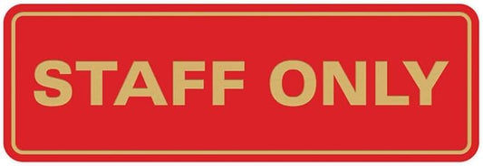 All Quality Standard Staff Only Wall or Door Sign | Easy Installation | Office Workplace Signs | Enhanced Security ‌ - Red/Gold - Medium (2 Pack)