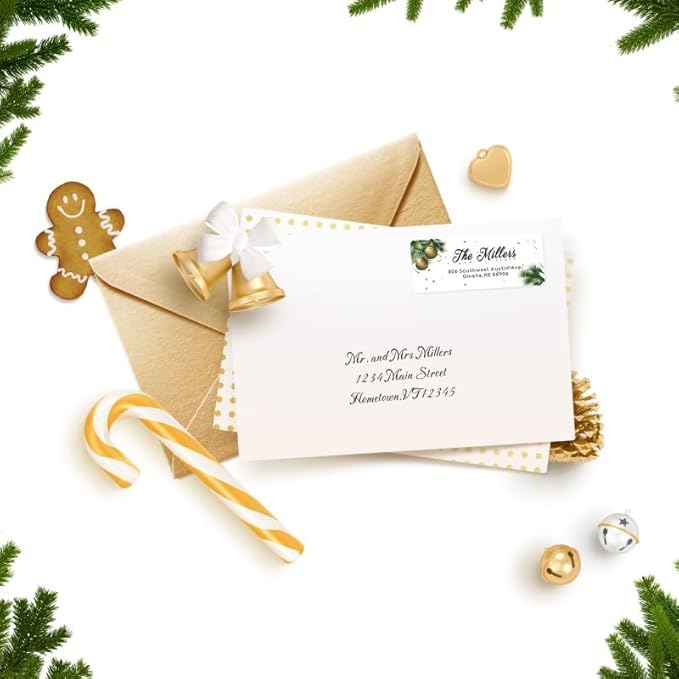 Custom Christmas Address Stickers with Dwarf & Holly Designs - 100-1000 Self-Adhesive Labels for Envelopes2.6‘’*1‘’