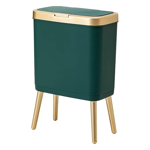 Procade Trash Can with Lid,Small Bathroom Garbage Can with Lid, Plastic Trash Can with Push Button,Narrow Waste Basket for Bedroom,Living Room, Toilet,Office,Kitchen,4 Gal-Gold Edge