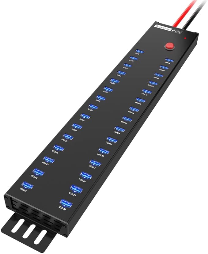 Industrial USB 2.0 Hub 30 Ports with 300W Power Supply Wall Mountable Support Refurbishing and Brush, Batch Data Transfer