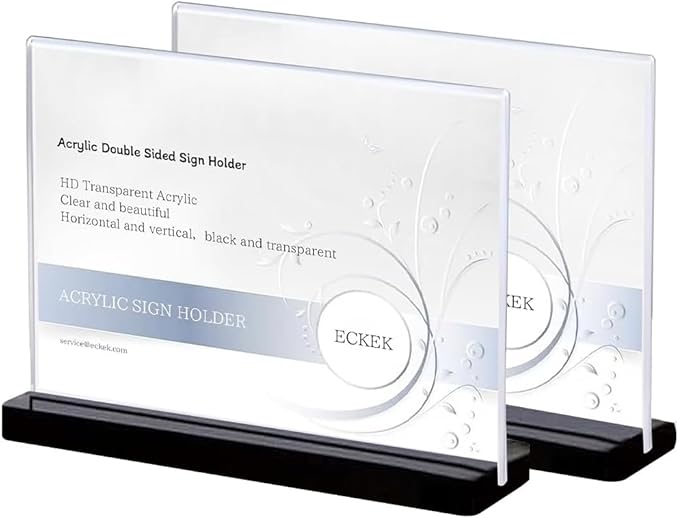 2 Pack Acrylic Sign Holder Menu Displays Double Sided Sign Stand A4/A5/A6 Clear (Black Horizontal A6 148×105mm/5.83×4.13 inches)