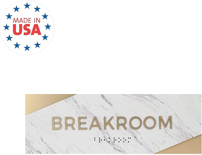 Breakroom Sign with Braille/Small Business Easy Adhesive Mount Door And Wall Sign / 3" x 9" Light Marble Design