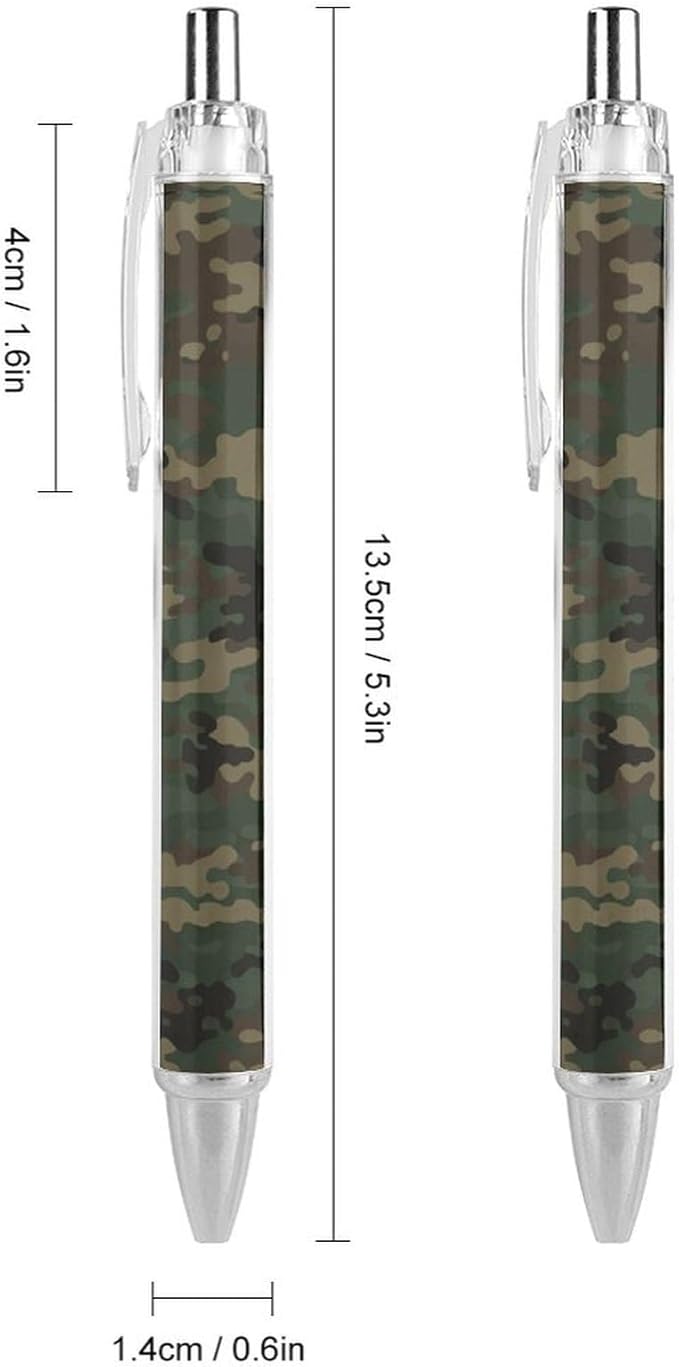Womens Smooth Writing Pens, Cute Retractable Ballpoint Pens with Black Ink, Army Military Camouflage Tiger Stripe Camo Ball Point Pen Stationary for Teacher Writer, 0.5mm, 2 Pcs
