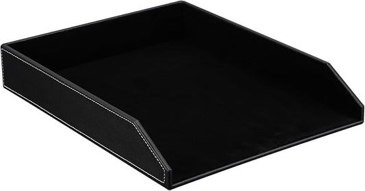 KINGFOM Letter Tray, PU Leather Paper Organizer Tray for Desk, Paper Organizer Storage Holder for Office Home or School A4 Size Black