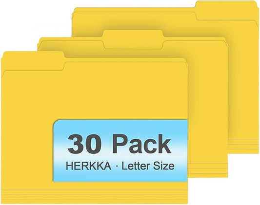File Folder, HERKKA 30 Pack 1/3 Cut Tab File Folders, File Folders Great for Organizing and Filing, Letter Size, Yellow