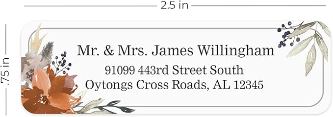 Indie Floral Rolled Address Labels/Roll of 500 Personalized Return Address Labels/Designer Return Address Stickers in Elegant Plastic Dispenser