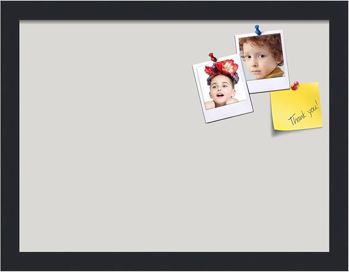 PinPix 16x12 Inch Cork Bulletin Board. This Decorative Framed Pin Board Comes with Light Stone Design and a Satin Black Frame. Ideal for Home Office Decor or Message Board (PinPix-1809)