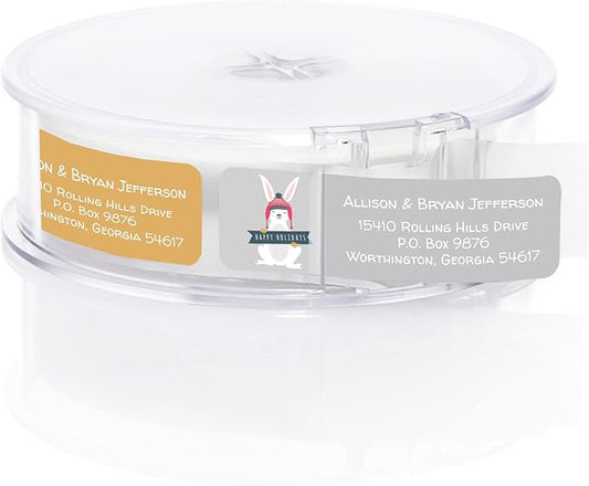 Woodland Holiday Animals Rolled Address Labels / 500 Personalized Return Address Labels/Designer Address Stickers in Elegant Plastic Dispenser