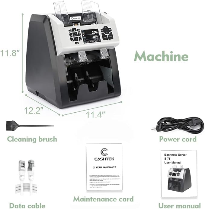 S75 Bill Counter and Sorter, Money Counter Machine Mixed Denomination, Two Pockets Cash Value Counter, Counterfeit Detection 2 CIS/UV/MG/IR, Serial Number, Multi Currency,2Yr Warranty