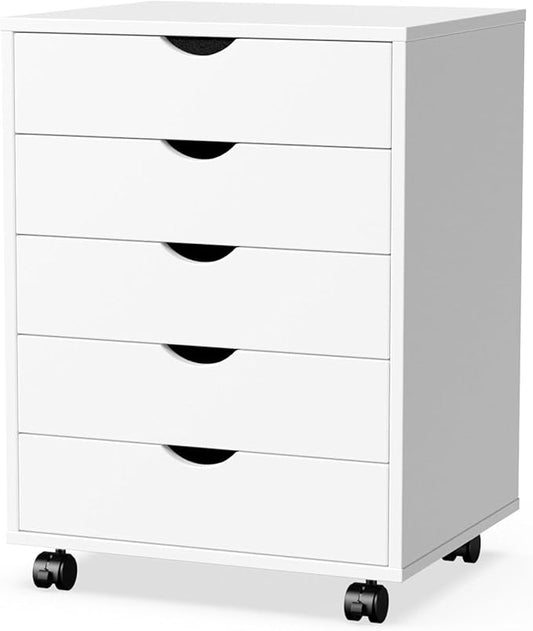 5 Drawer Chest, Dressers Storage Cabinets Wooden Dresser Mobile Cabinet with Wheels Room Organizer, Small Drawers Wood Organization Furniture for Office, Home