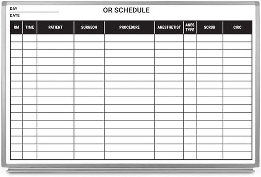 OR Schedule Dry-Erase Hospital Whiteboard (Version 2) 60" x 40"