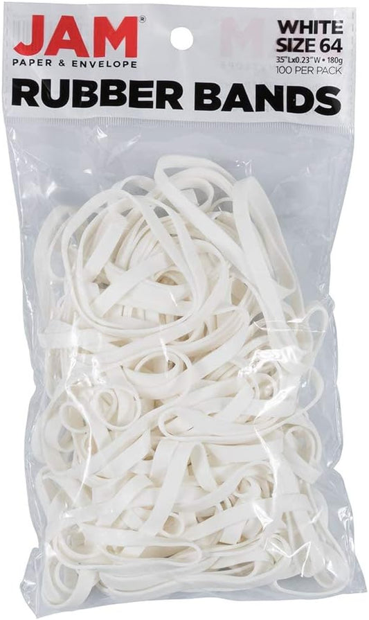JAM PAPER Durable Rubber Bands - Size 64 - White Multi-Purpose Rubberbands - 100/Pack