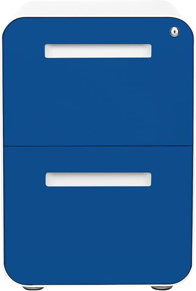 Laura Davidson Furniture Stockpile 2 Drawer Mobile File Cabinet with Lock - Under Desk Metal Filing Cabinet, Legal/Letter File Folders, Wheels and Stationary Feet, Pre-Assembled, Blue Faceplate