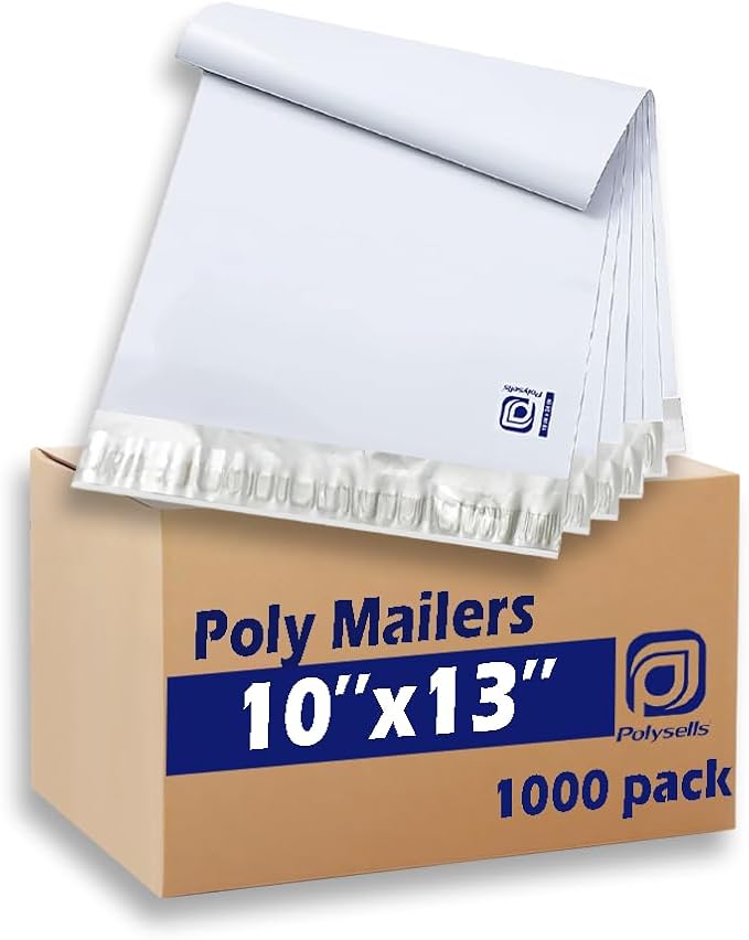 POLYSELLS 1000 pcs 10x13 Inches White x Silver Poly Mailers Shipping Envelopes, Strong Adhesive Sealing, Waterproof, and Tear-resistant Postal Mailing Bags for Clothing, Books, and Accessories