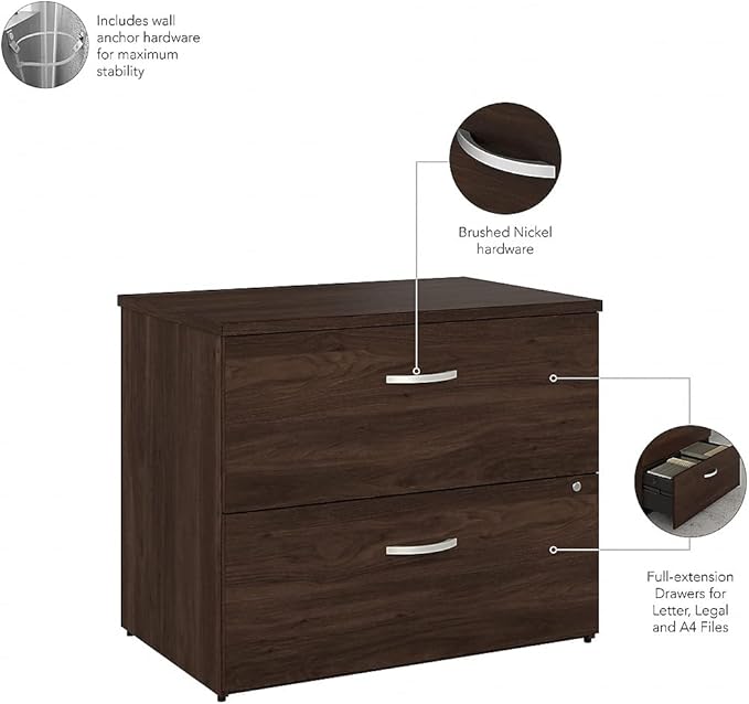 Bush Business Furniture Hybrid 2 Drawer Lateral File Cabinet in Black Walnut - Assembled