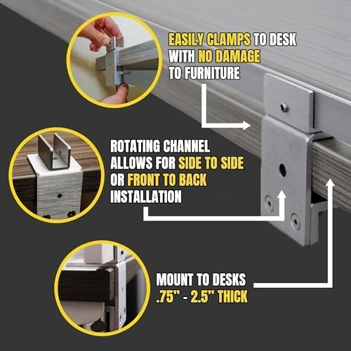 OBEX Polycarbonate Office Desk Mounted Privacy Screen Adjustable Table Top Panel Divider, Universal Aluminum Bracket-USA Made, 18" x 24", Translucent