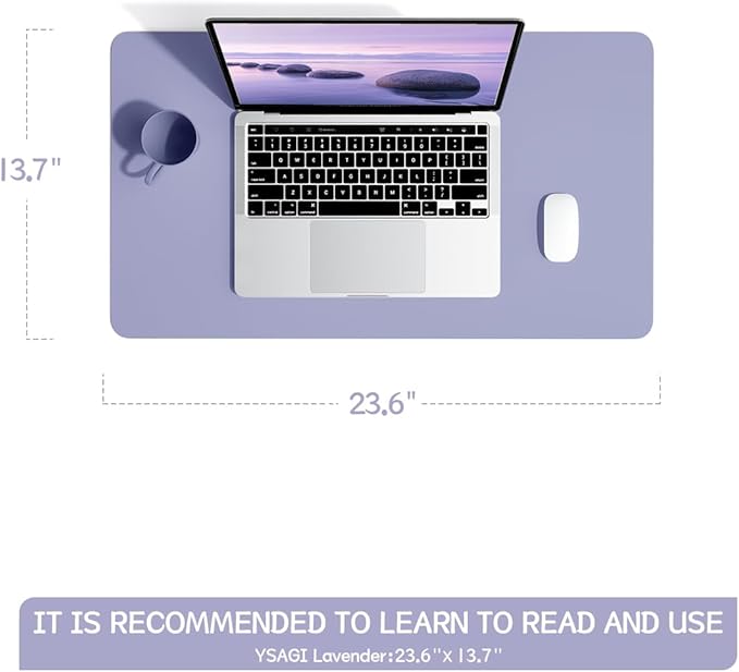 YSAGi Non-Slip Leather Desk Pad, Waterproof Laptop Computer Desk Keyboard Mat, Table Protector Blotter Mat, Large Mouse Pad for Office/Work/Home/Decor(Lavender, 23.6" x 13.7")