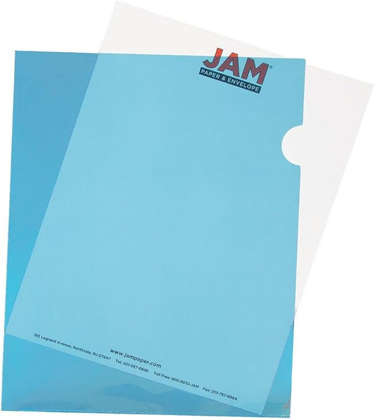 JAM PAPER Plastic Sleeves - Letter Size - 9 x 11 1/2 - Blue Project Pockets - 120 Bulk Page Protectors/Pack