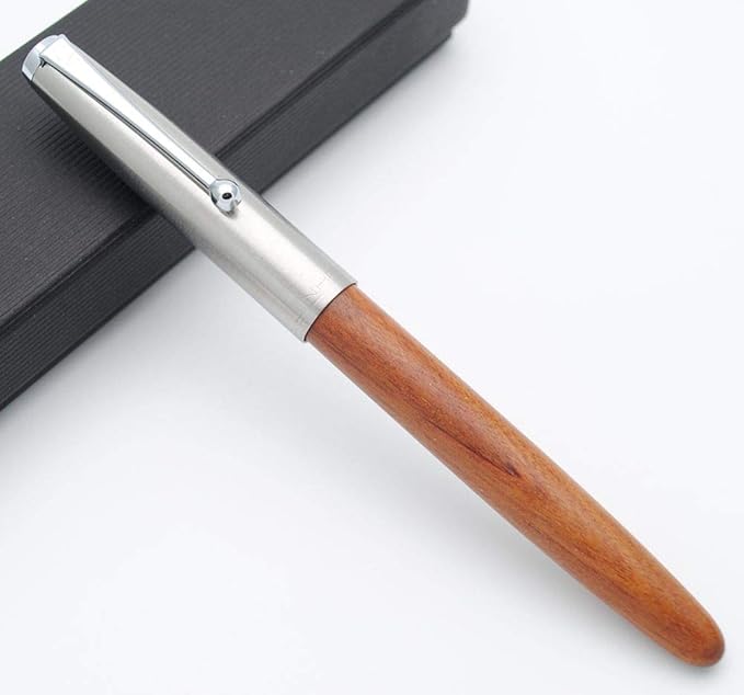 JINHAO 51A Wooden Fountain Pen Steel Cap (Red GuiBao Wood, Extra Fine Nib 0.38mm)