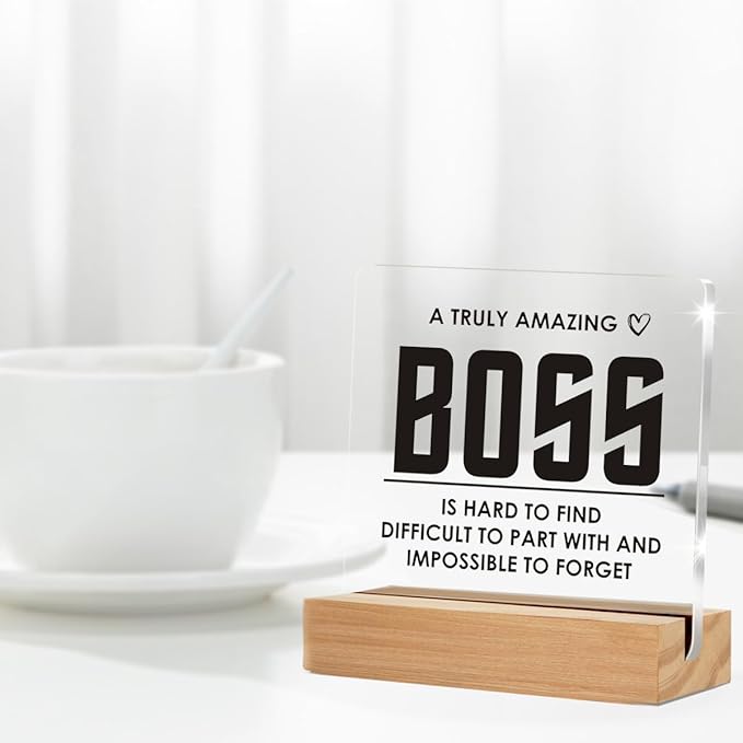 Amazing Boss Gifts: Decorative Acrylic Sign With Wooden Stand for Office