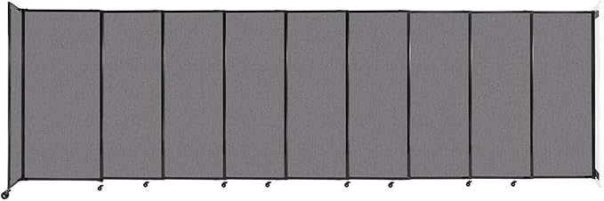 Wall-Mounted Sliding StraightWall Room Divider | Adjustable Widths | Locking Wheels | Room Separator | Up to 19'9" Wide x 6' Tall Slate Fabric Panels