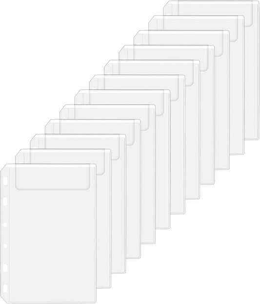 Antner 12PCS A7 Mini Binder Pockets 6-Hole No Zipper Budget Cash Envelopes Money Organizer for A7 6 Ring Binder Wallet, Clear Zipless Cash Stuffing Envelopes Planner Inserts Loose Leaf Filling Bags