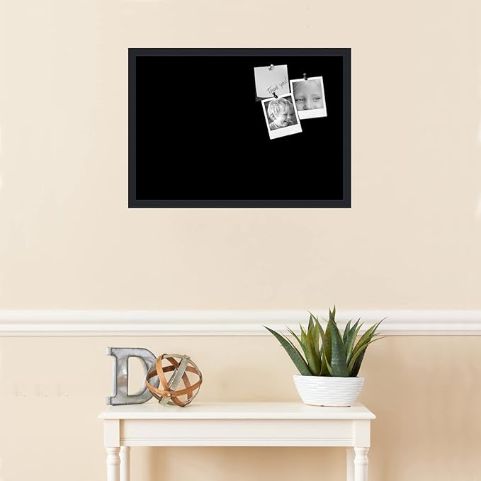 PinPix 26x18 Inch Cork Bulletin Board. This Decorative Framed Pin Board Comes with Solid Black Design and a Satin Black Frame. Ideal for Home Office Decor or Message Board (PinPix-622)