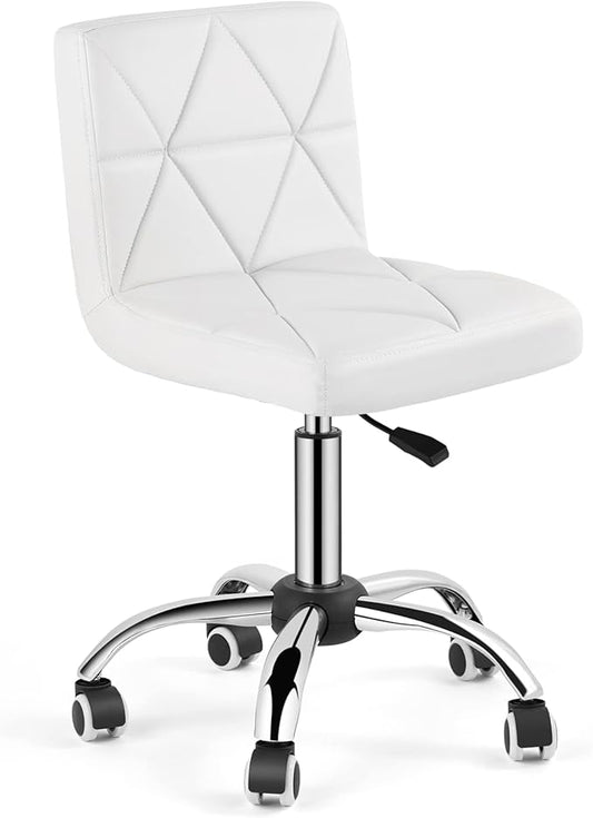 COSVALVE Armless Desk Chair, Mid Back Swivel Office Chair, Adjustable Executive Conference Task Chair with Rolling Wheels and Diamond Pattern, for Home Computer Barber, White