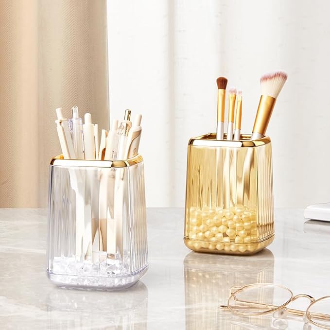 Clear Pen Holder for Desk,Pencil Holder,Makeup Brushes Cup, Desk Pen Pencil Organizer Desktop Supplies and Accessories for Women, Pen Cup Pencil Caddy for Office Home Art Supply