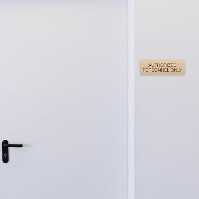 Maple Faux Wood Authorized Personnel Only Sign / 3" x 9" Easy Adhesive Door Wall Mount/Restaurant Small Business Staff Only Sign/Made in The USA