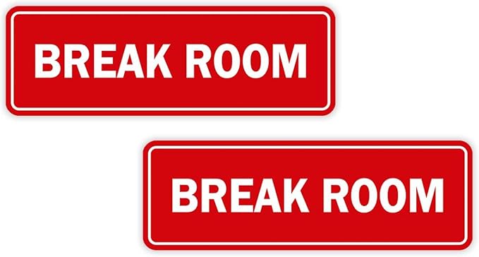 Standard Break Room Door or Wall Sign - Red - Medium 2 Pack