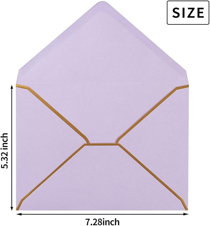 100 Pack A7 Envelopes 5 x 7 Card Envelopes V Flap with Gold Border for Office, Wedding Gift Cards, Invitations, Graduation, Baby Shower, Parties, 5.32 x 7.28 Inches (Violet)