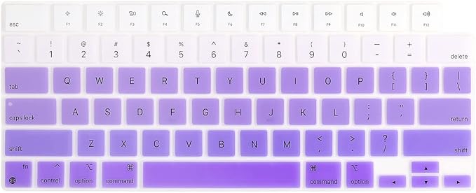 Batianda Premium Gradient Color Keyboard Cover for New MacBook Pro 14'' Pro 16'' 2024 2023 M4 M3 M2 M1 Pro/Max Chip & New MacBook Air 13 15 inch Soft-Touch Silicone Protective Skin,White to Purple