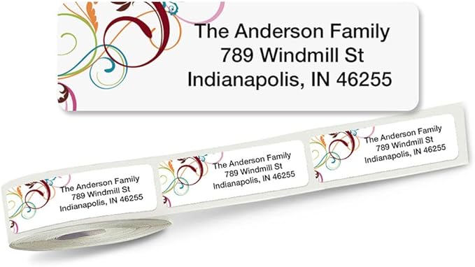 Colorful Images Fantasia Rolled Personalized Return Address Mailing Labels with Dispenser, Customize with Name & Shipping Address, 250 ¾” x 2½” Self Adhesive, Easy Peel Label Roll