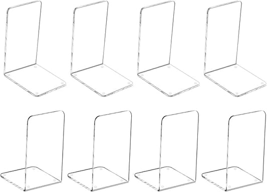 MerryNine 8 Pcs Plastic Acrylic Bookends, Clear Acrylic Non Skid Book Ends Organizer Bookshelf Decor Decorative Bedroom Library Office School Supplies Stationery Gift (7.08"x4.72"_4 Pairs)